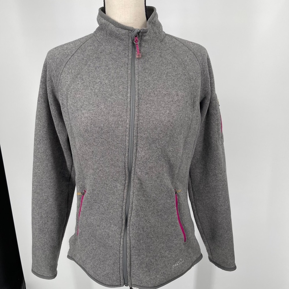 Eddie Bauer Jacket Gray Heathered WOMENS Front Zipper Pockets Mock Neck‎ LARGE
